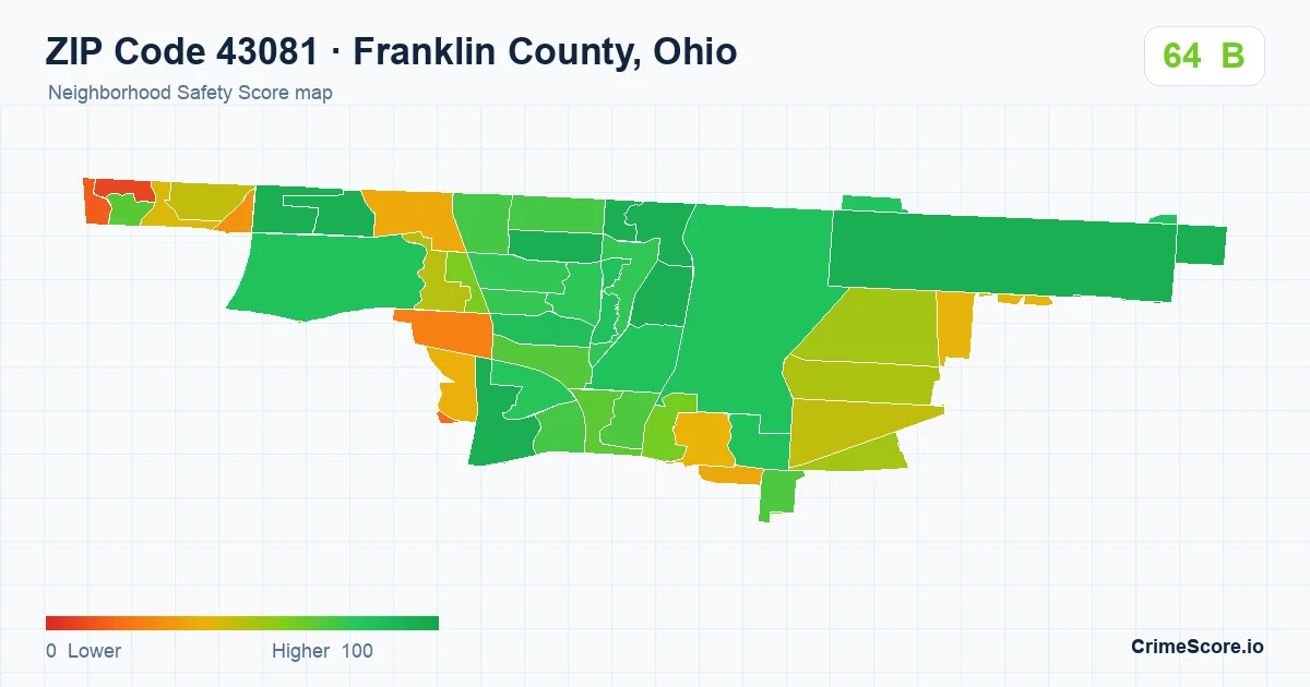 ZIP Code 43081 in Franklin County, Ohio neighborhood Safety Score map