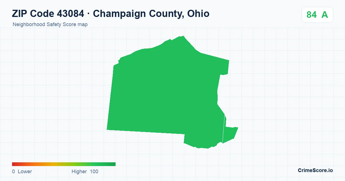ZIP Code 43084 in Champaign County, Ohio neighborhood Safety Score map