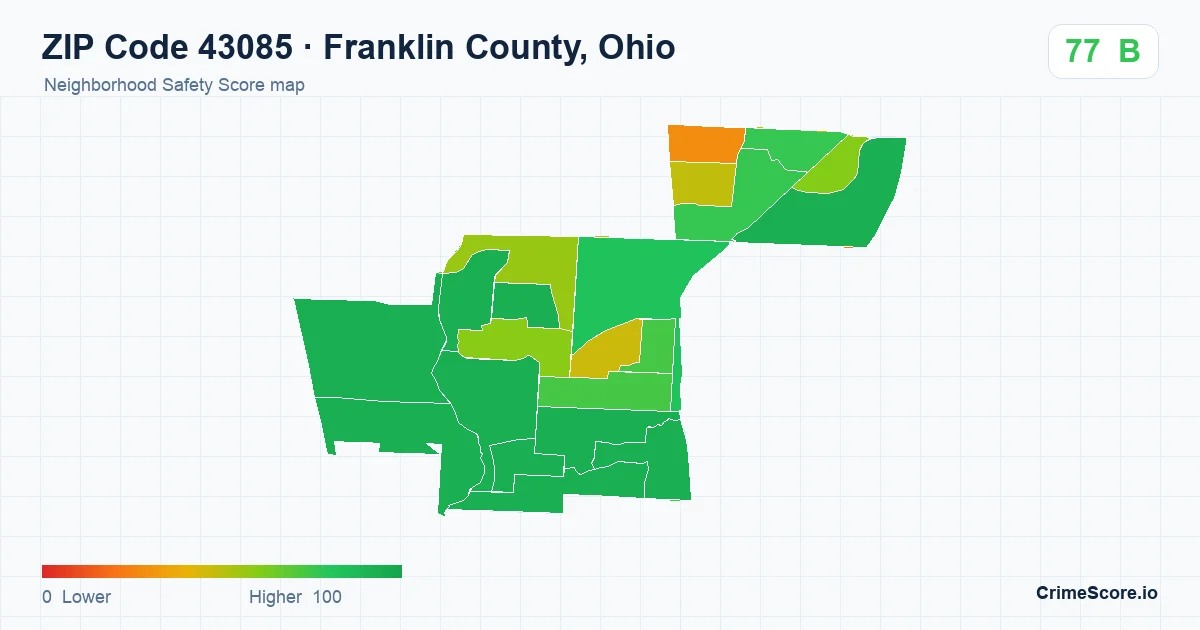 ZIP Code 43085 in Franklin County, Ohio neighborhood Safety Score map