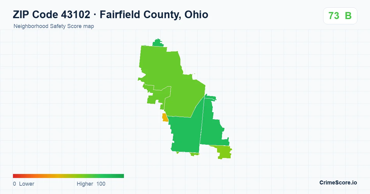 ZIP Code 43102 in Fairfield County, Ohio neighborhood Safety Score map