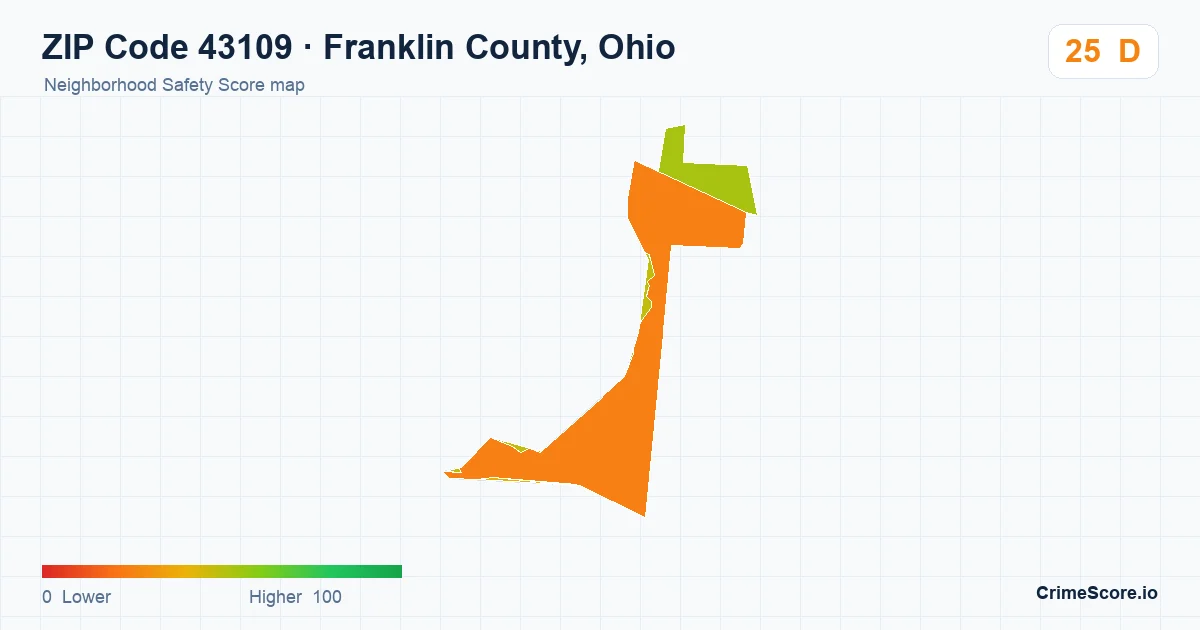 ZIP Code 43109 in Franklin County, Ohio neighborhood Safety Score map
