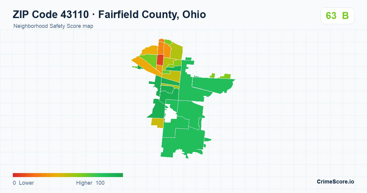 ZIP Code 43110 in Fairfield County, Ohio neighborhood Safety Score map