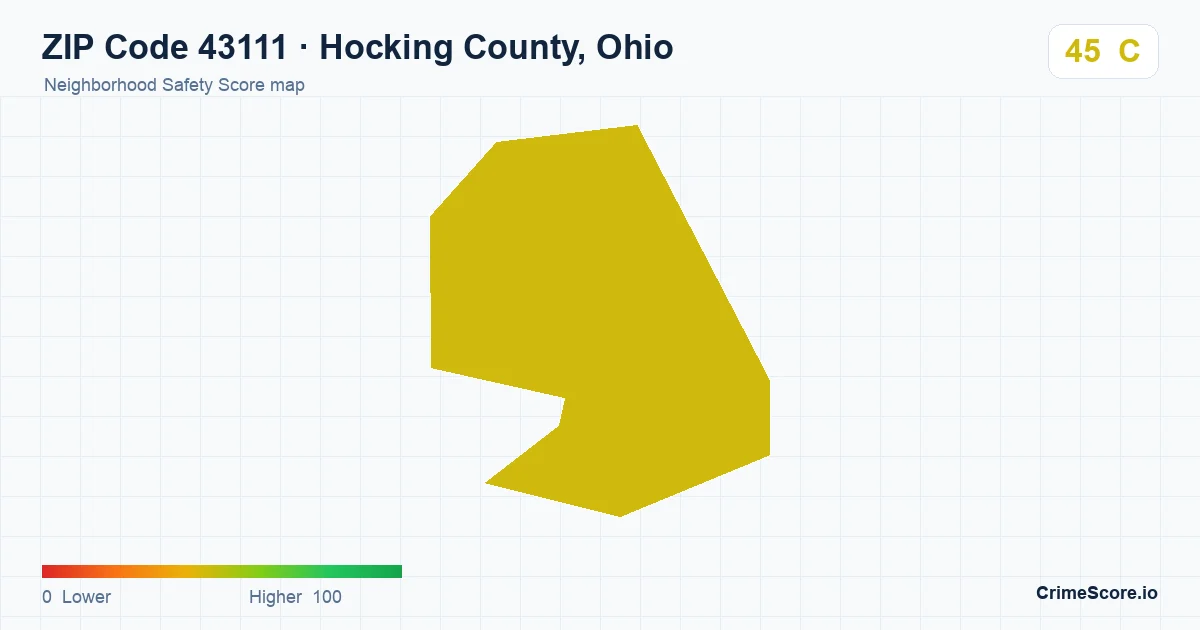 ZIP Code 43111 in Hocking County, Ohio neighborhood Safety Score map