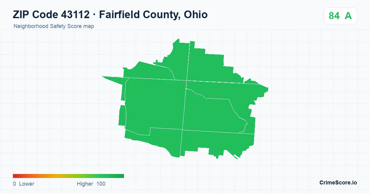 ZIP Code 43112 in Fairfield County, Ohio neighborhood Safety Score map
