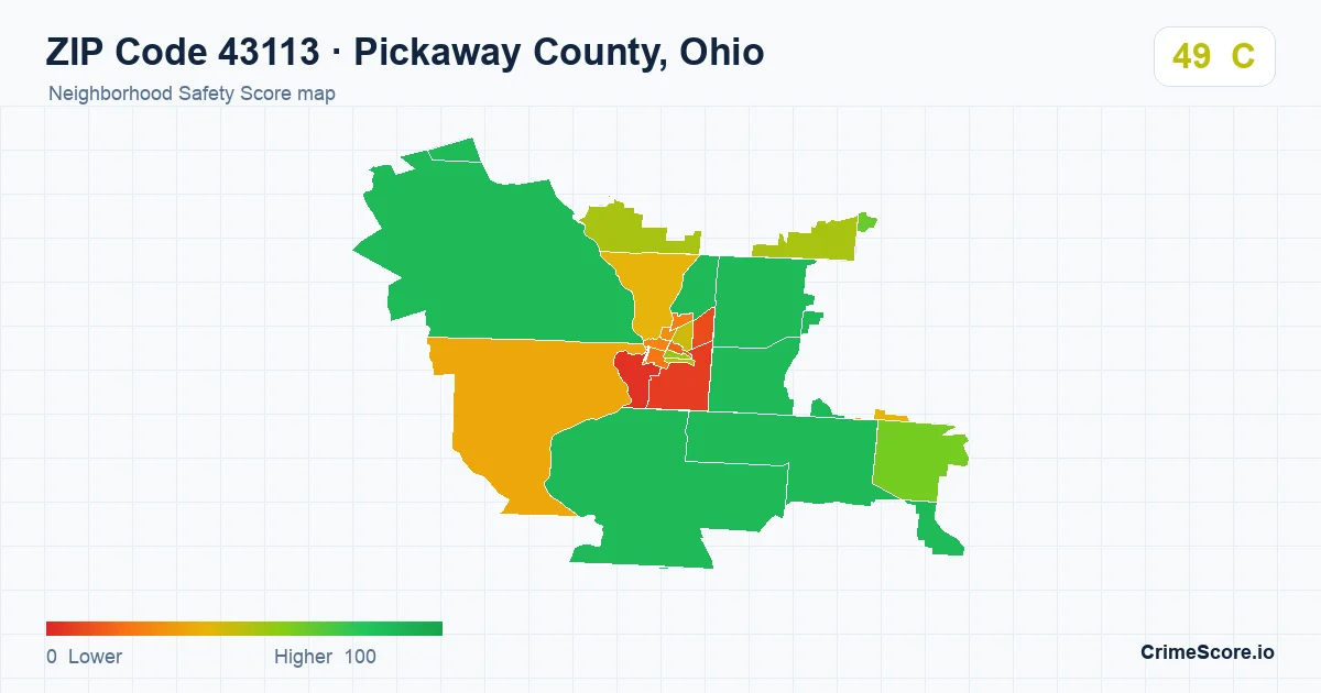 ZIP Code 43113 in Pickaway County, Ohio neighborhood Safety Score map