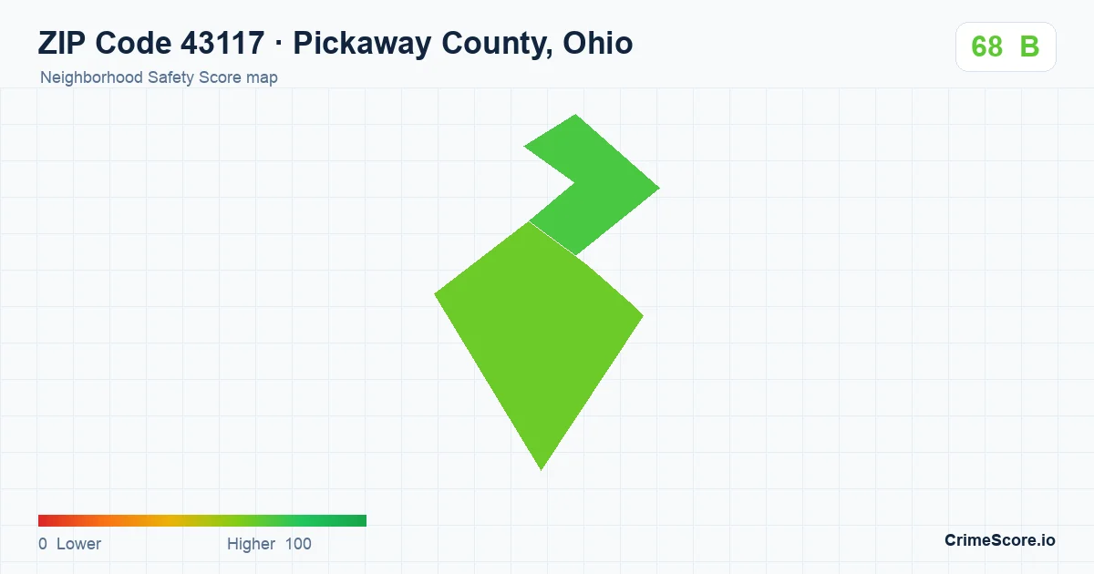 ZIP Code 43117 in Pickaway County, Ohio neighborhood Safety Score map