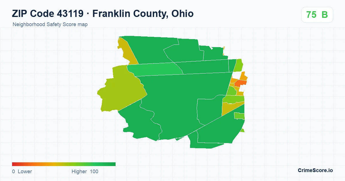 ZIP Code 43119 in Franklin County, Ohio neighborhood Safety Score map