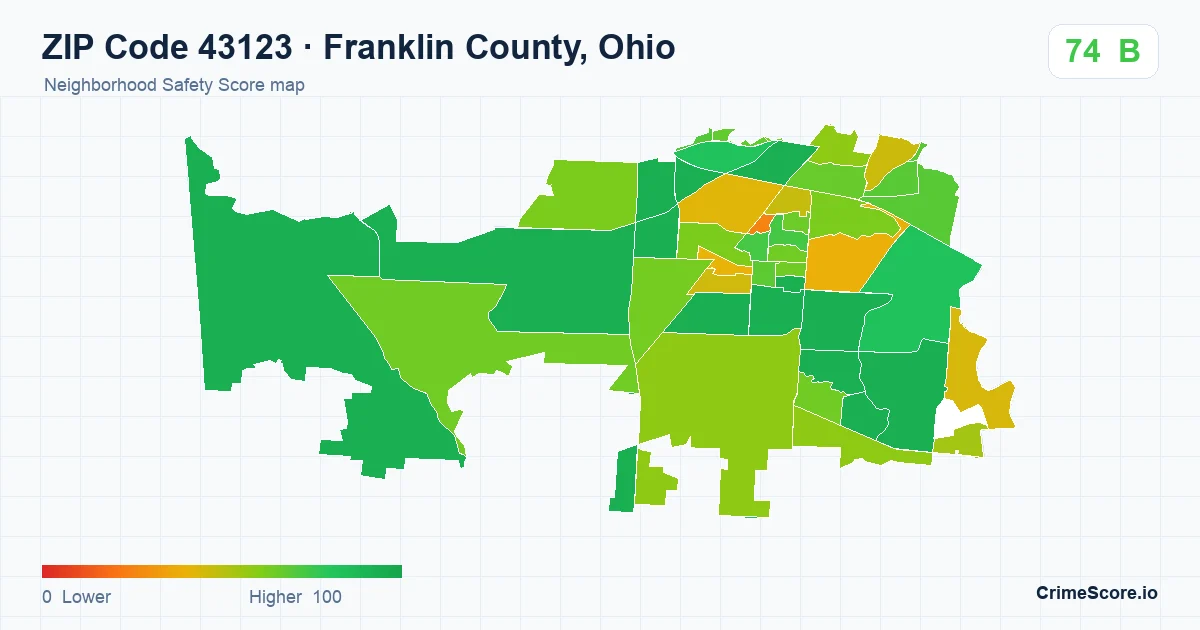 ZIP Code 43123 in Franklin County, Ohio neighborhood Safety Score map