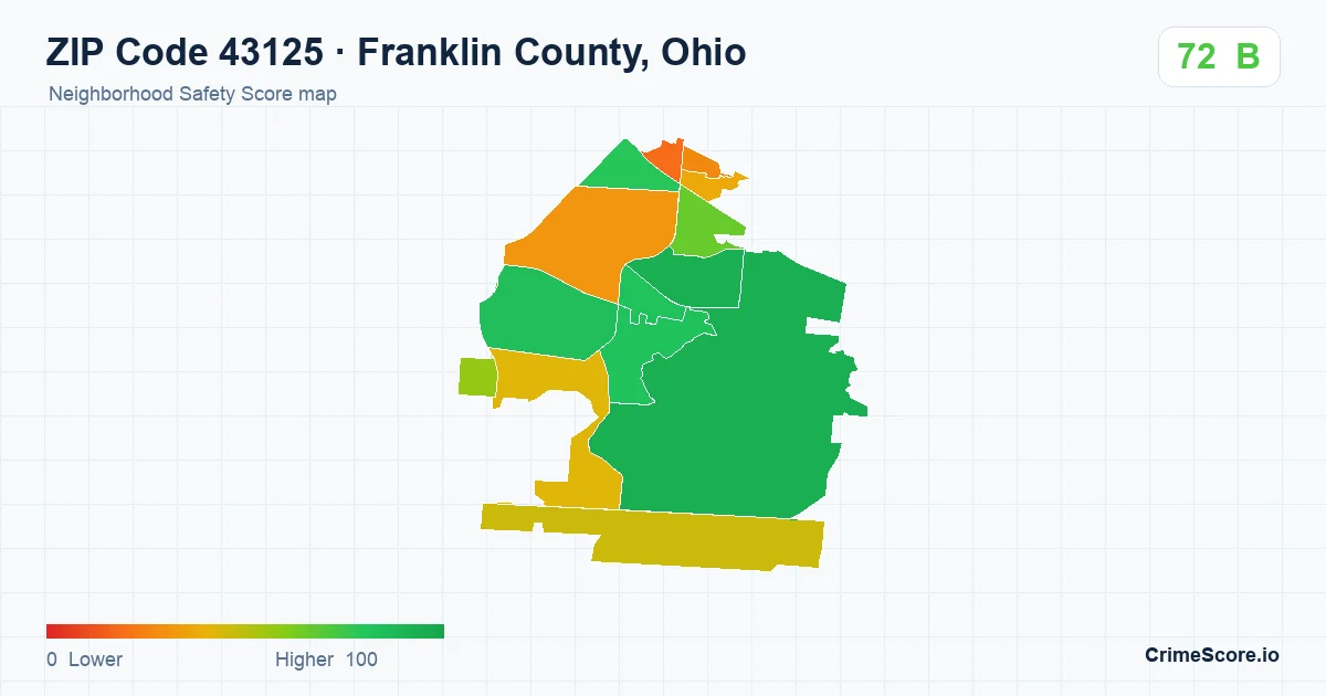 ZIP Code 43125 in Franklin County, Ohio neighborhood Safety Score map