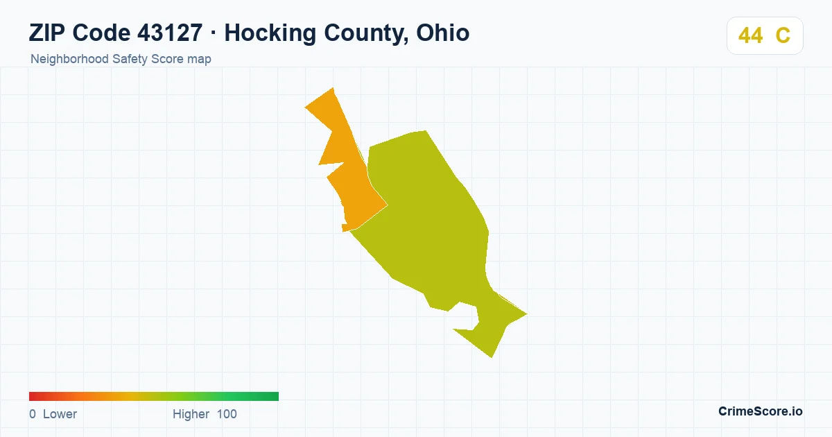ZIP Code 43127 in Hocking County, Ohio neighborhood Safety Score map