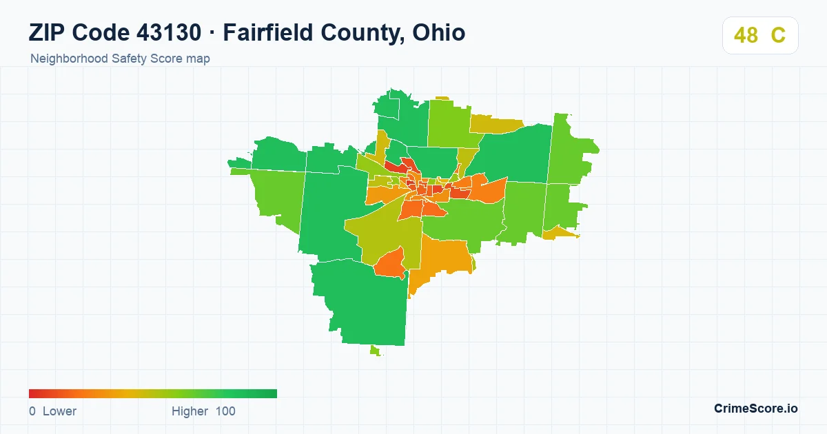 ZIP Code 43130 in Fairfield County, Ohio neighborhood Safety Score map
