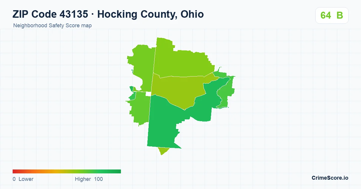 ZIP Code 43135 in Hocking County, Ohio neighborhood Safety Score map