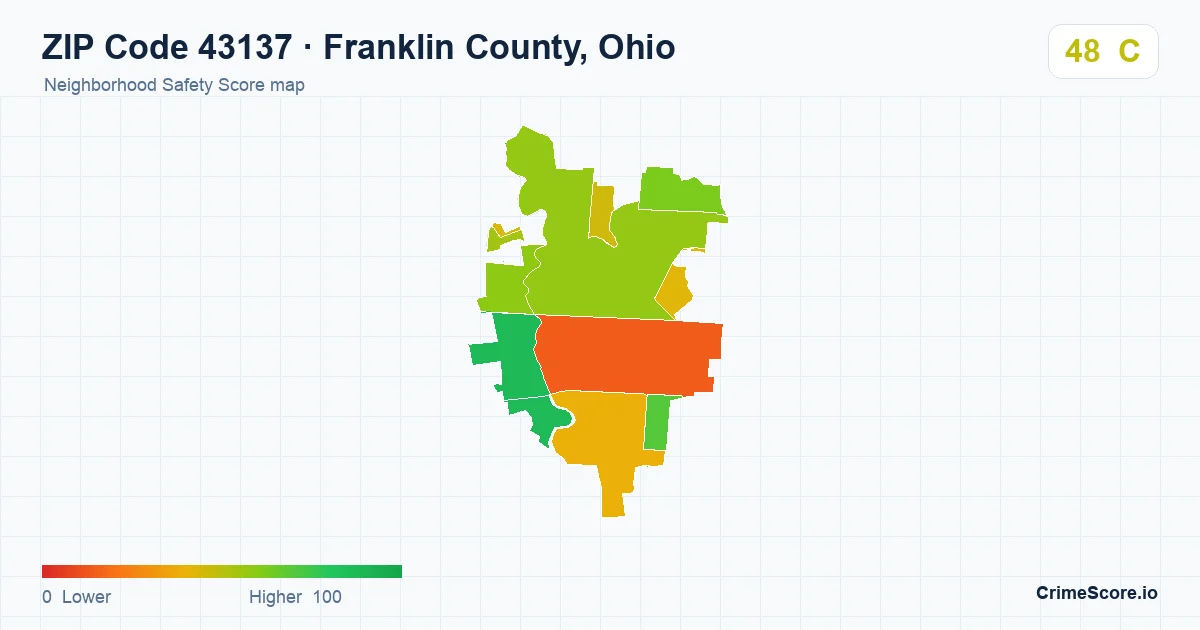 ZIP Code 43137 in Franklin County, Ohio neighborhood Safety Score map