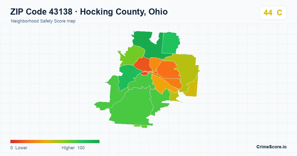ZIP Code 43138 in Hocking County, Ohio neighborhood Safety Score map