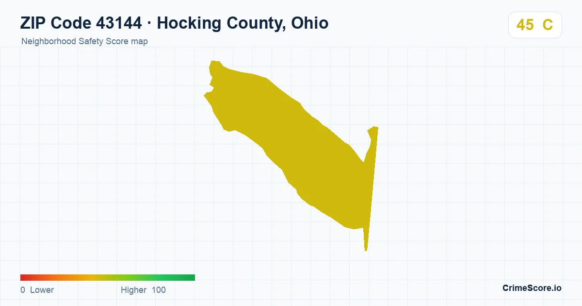ZIP Code 43144 in Hocking County, Ohio neighborhood Safety Score map