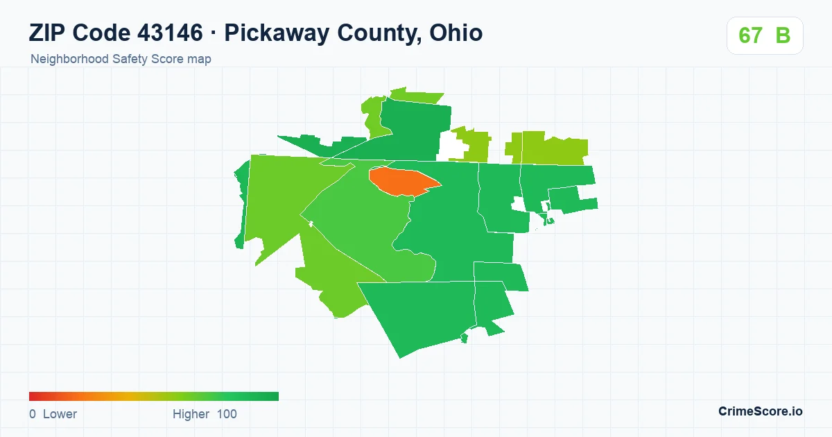 ZIP Code 43146 in Pickaway County, Ohio neighborhood Safety Score map