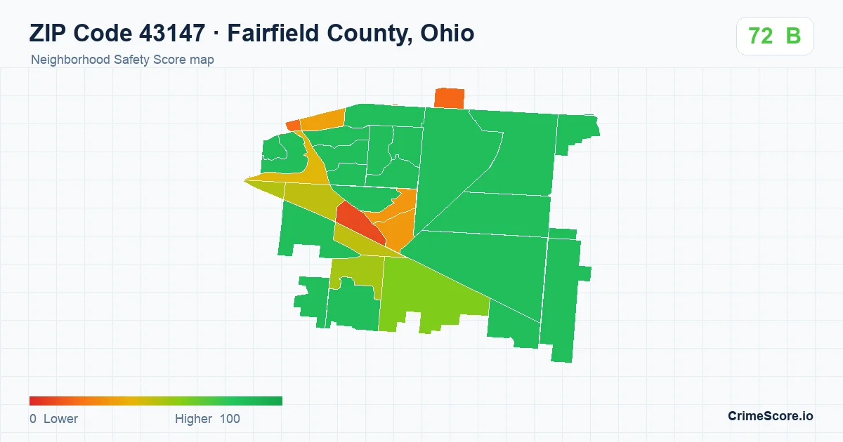 ZIP Code 43147 in Fairfield County, Ohio neighborhood Safety Score map