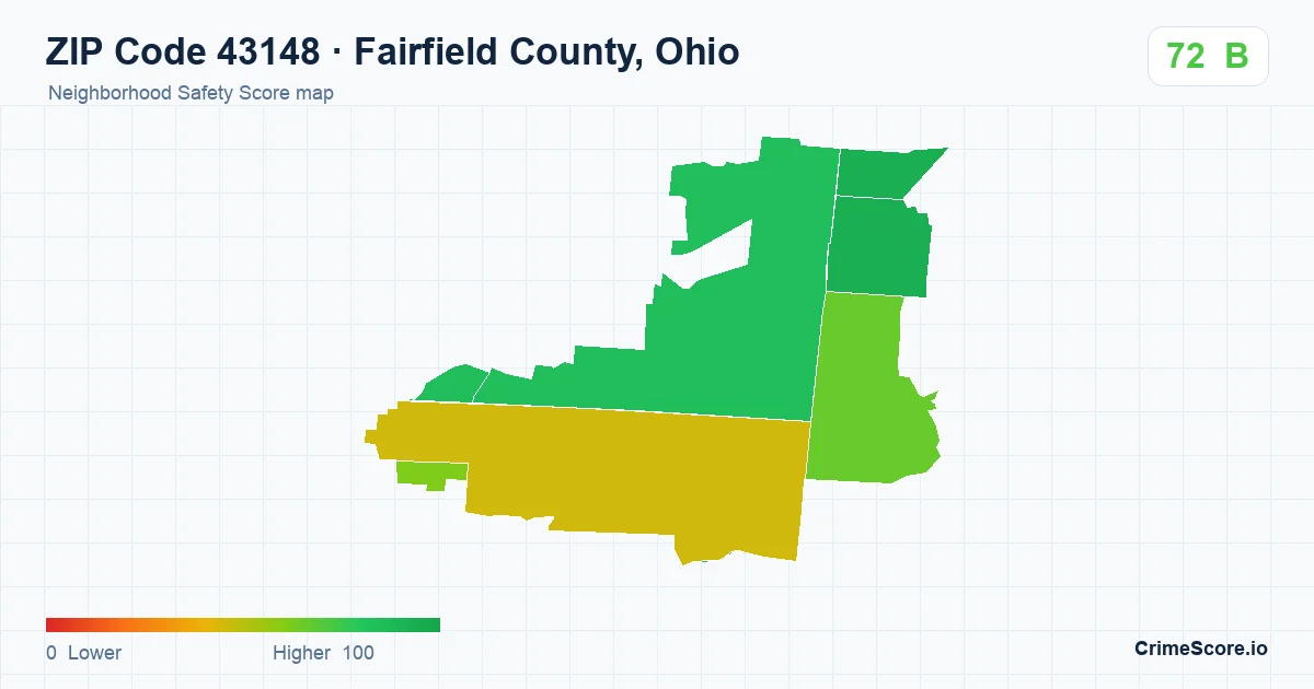 ZIP Code 43148 in Fairfield County, Ohio neighborhood Safety Score map