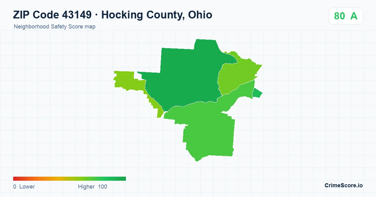 ZIP Code 43149 in Hocking County, Ohio neighborhood Safety Score map