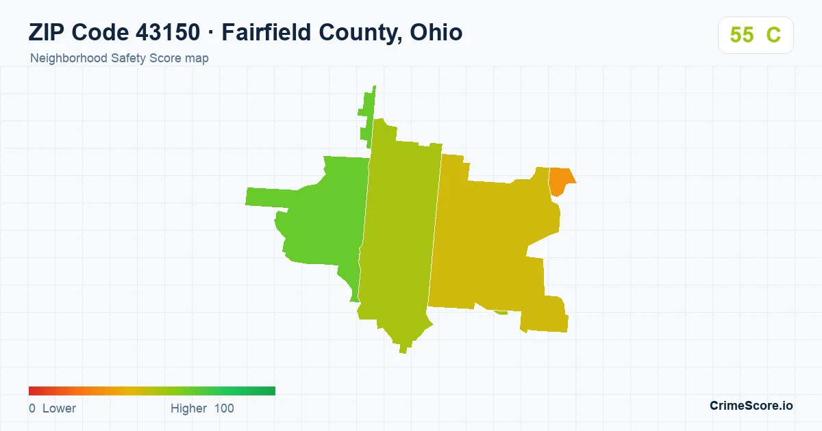 ZIP Code 43150 in Fairfield County, Ohio neighborhood Safety Score map