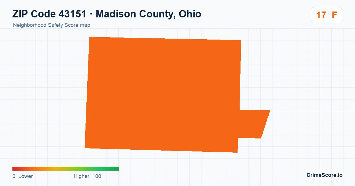 ZIP Code 43151 in Madison County, Ohio neighborhood Safety Score map