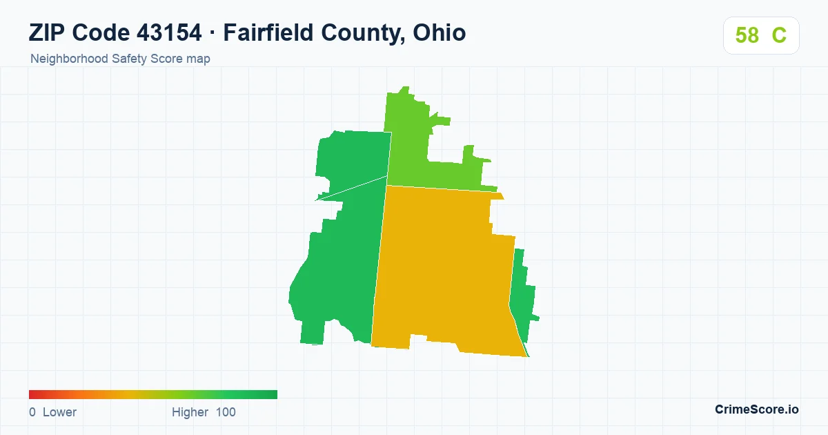 ZIP Code 43154 in Fairfield County, Ohio neighborhood Safety Score map