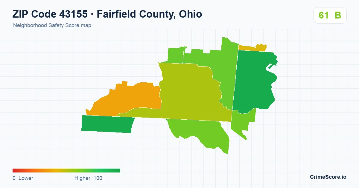 ZIP Code 43155 in Fairfield County, Ohio neighborhood Safety Score map