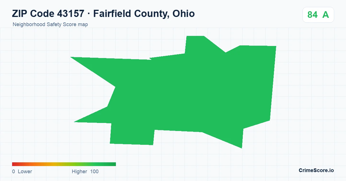 ZIP Code 43157 in Fairfield County, Ohio neighborhood Safety Score map