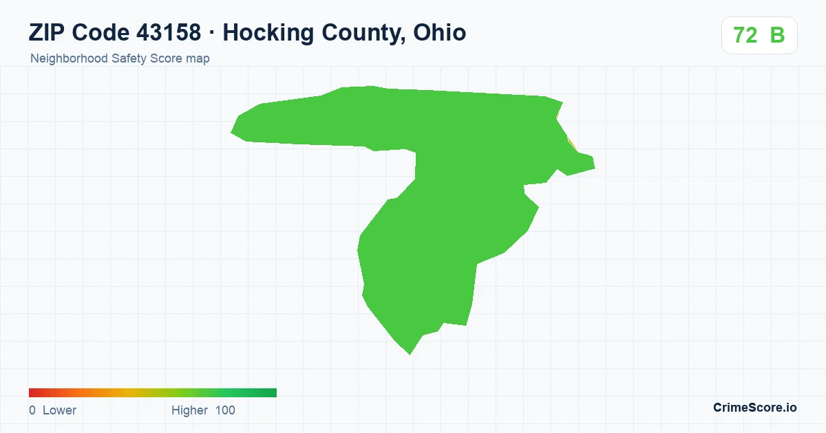 ZIP Code 43158 in Hocking County, Ohio neighborhood Safety Score map