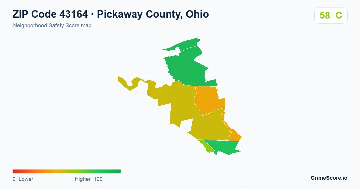 ZIP Code 43164 in Pickaway County, Ohio neighborhood Safety Score map