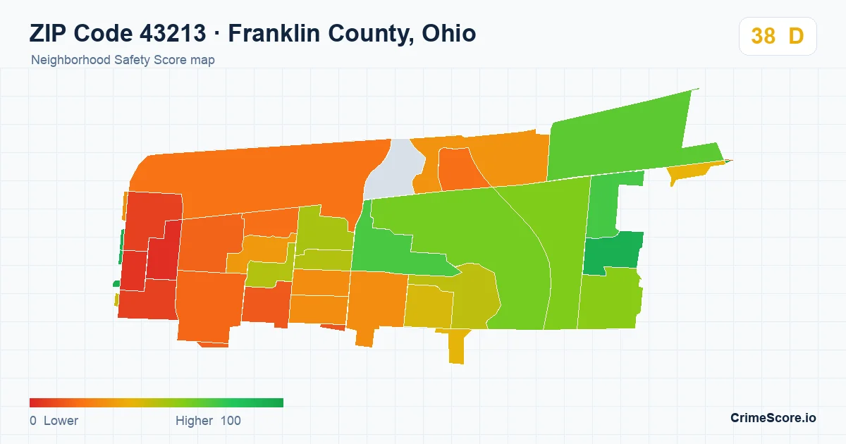 ZIP Code 43213 in Franklin County, Ohio neighborhood Safety Score map
