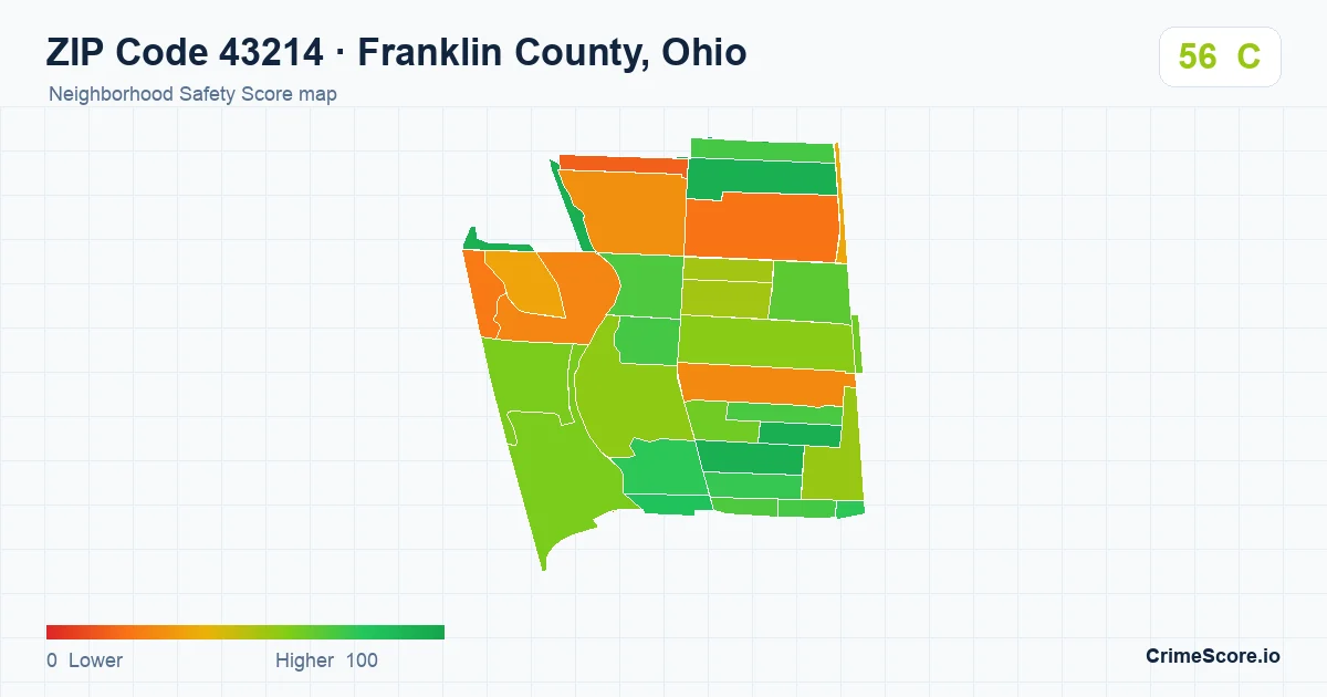 ZIP Code 43214 in Franklin County, Ohio neighborhood Safety Score map