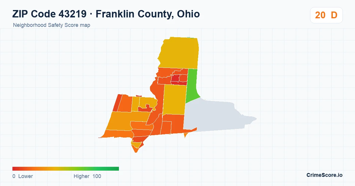 ZIP Code 43219 in Franklin County, Ohio neighborhood Safety Score map