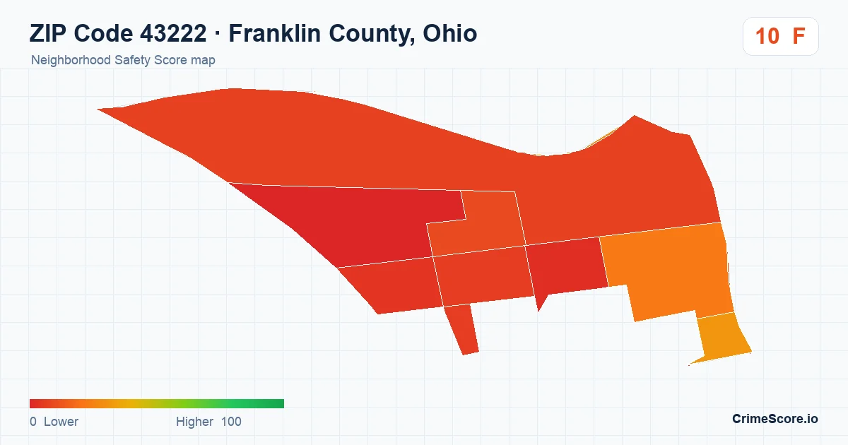 ZIP Code 43222 in Franklin County, Ohio neighborhood Safety Score map