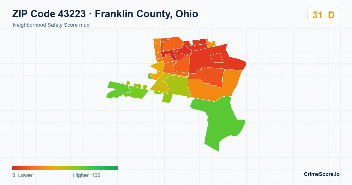 ZIP Code 43223 in Franklin County, Ohio neighborhood Safety Score map