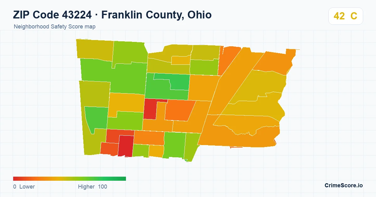 ZIP Code 43224 in Franklin County, Ohio neighborhood Safety Score map