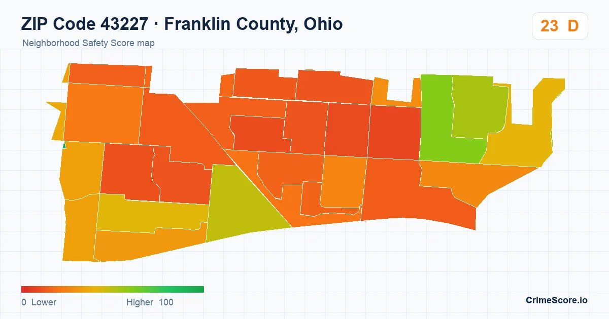 ZIP Code 43227 in Franklin County, Ohio neighborhood Safety Score map