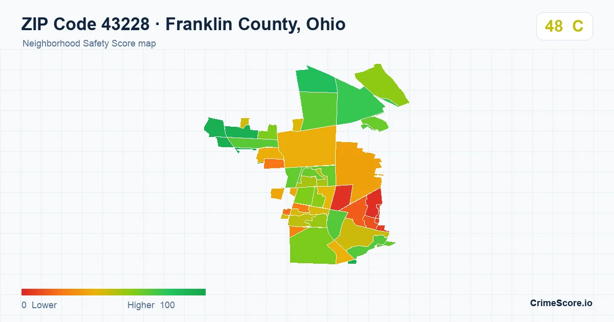 ZIP Code 43228 in Franklin County, Ohio neighborhood Safety Score map
