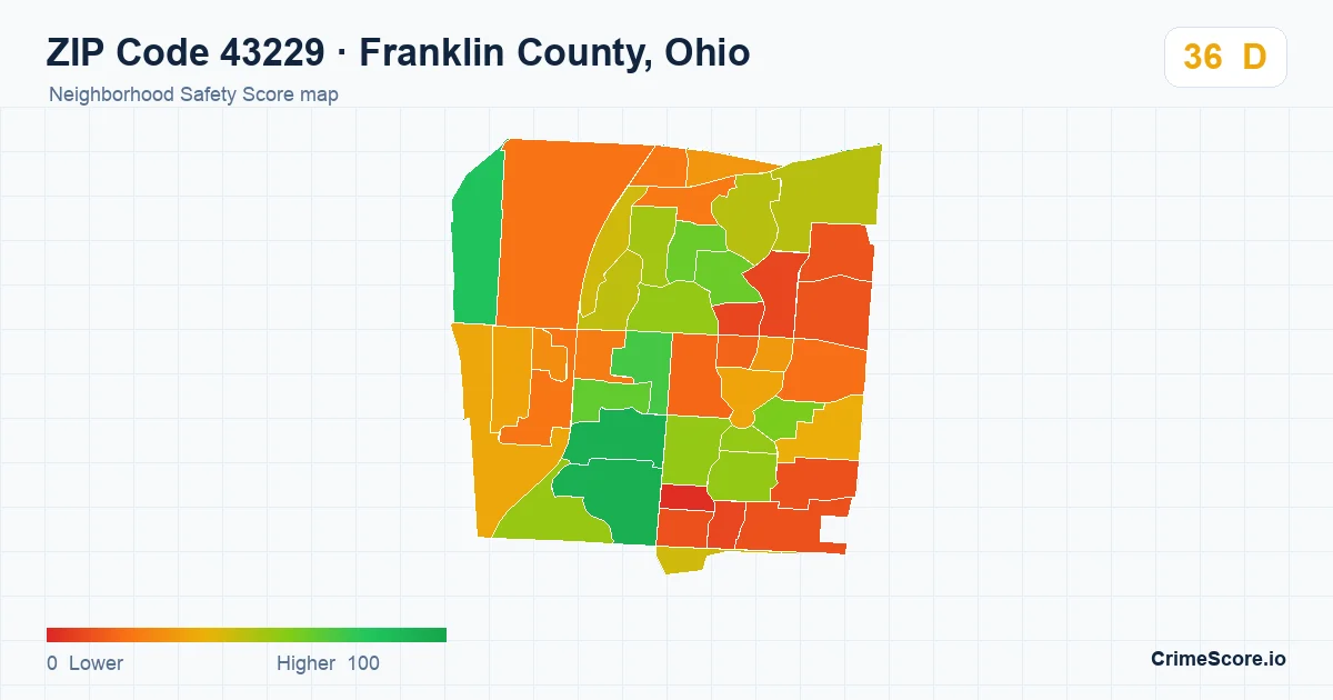 ZIP Code 43229 in Franklin County, Ohio neighborhood Safety Score map