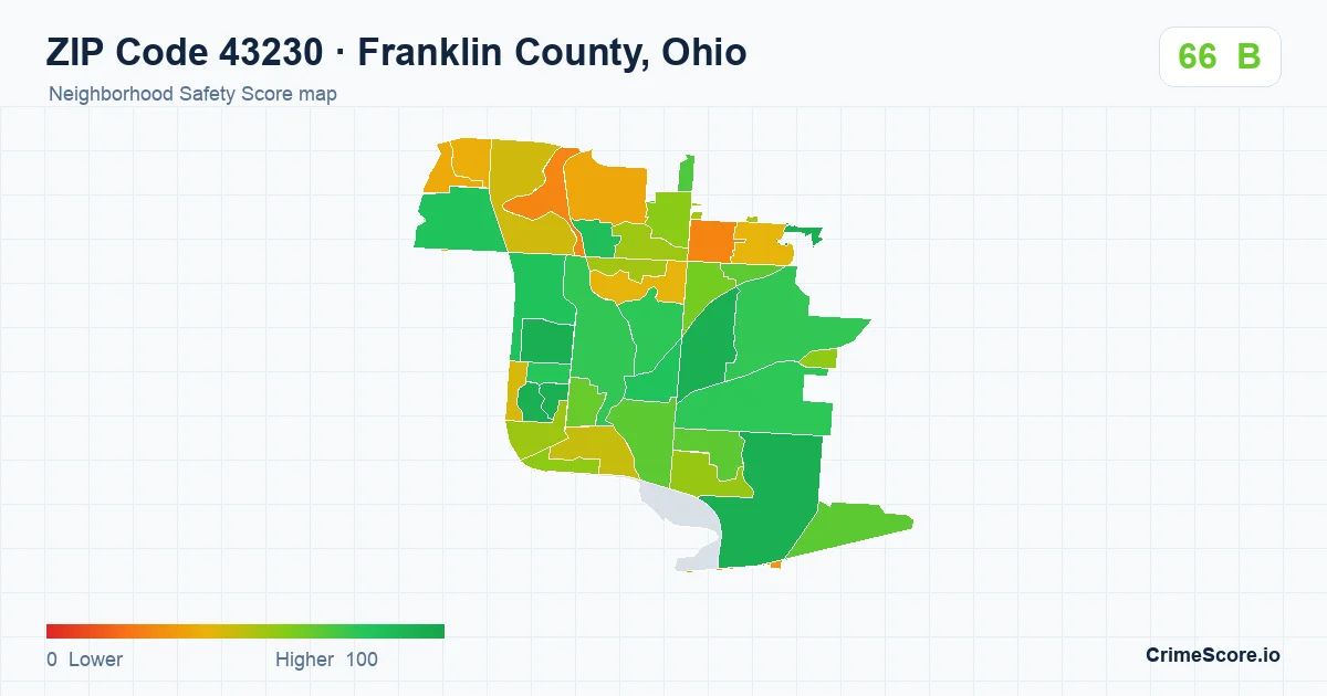 ZIP Code 43230 in Franklin County, Ohio neighborhood Safety Score map