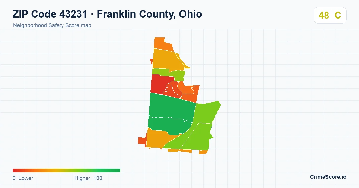 ZIP Code 43231 in Franklin County, Ohio neighborhood Safety Score map