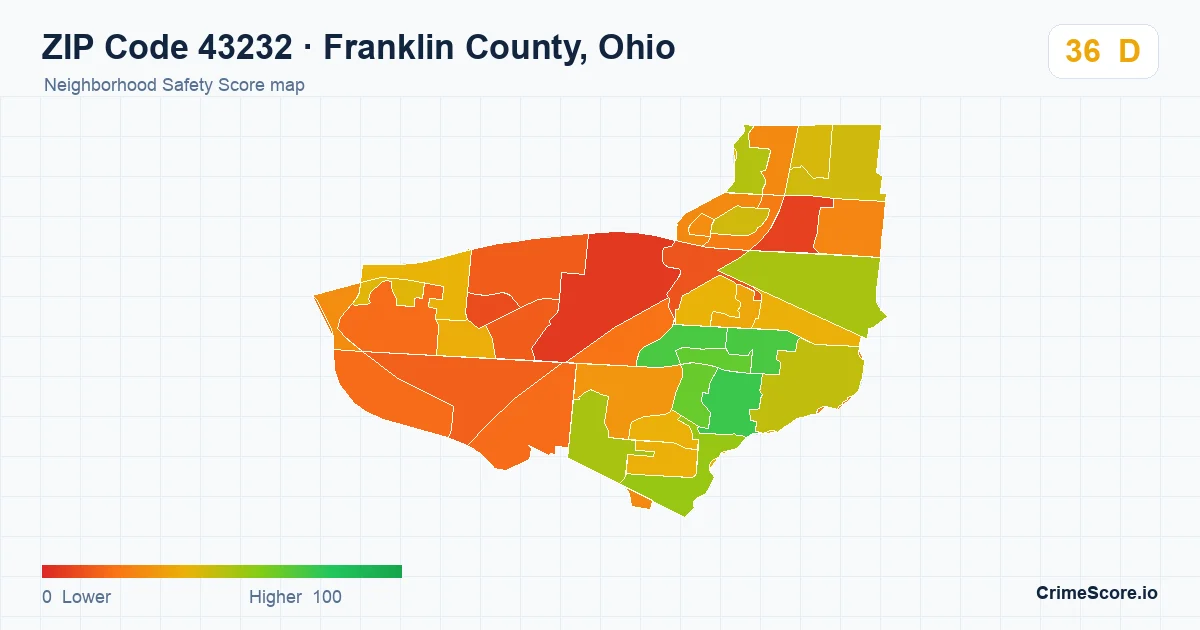 ZIP Code 43232 in Franklin County, Ohio neighborhood Safety Score map