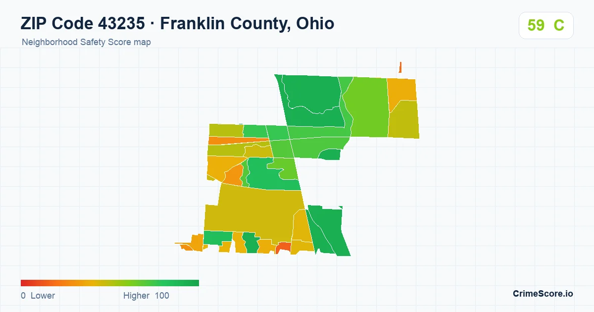 ZIP Code 43235 in Franklin County, Ohio neighborhood Safety Score map