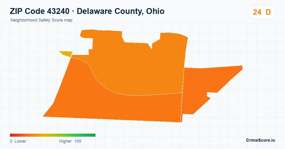 ZIP Code 43240 in Delaware County, Ohio neighborhood Safety Score map