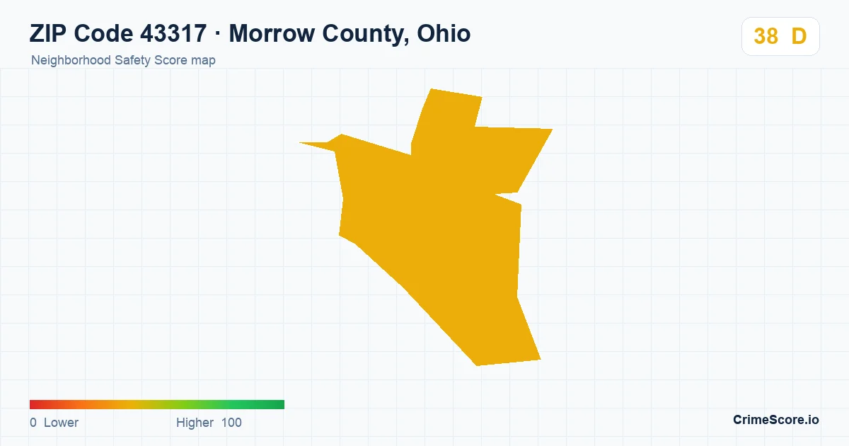 ZIP Code 43317 in Morrow County, Ohio neighborhood Safety Score map