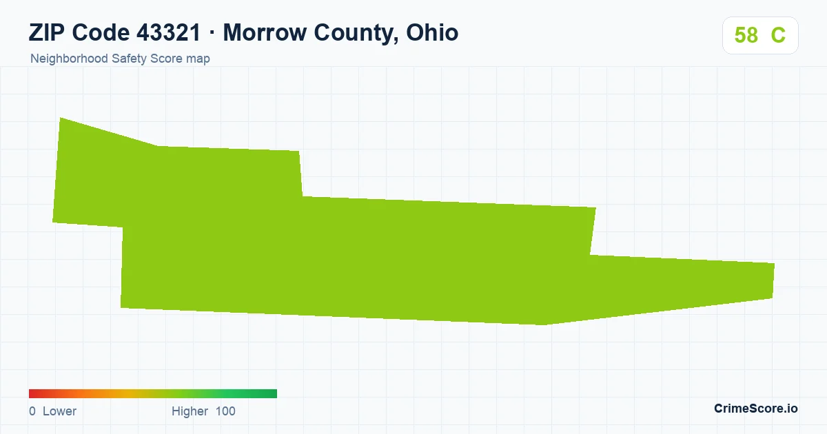 ZIP Code 43321 in Morrow County, Ohio neighborhood Safety Score map