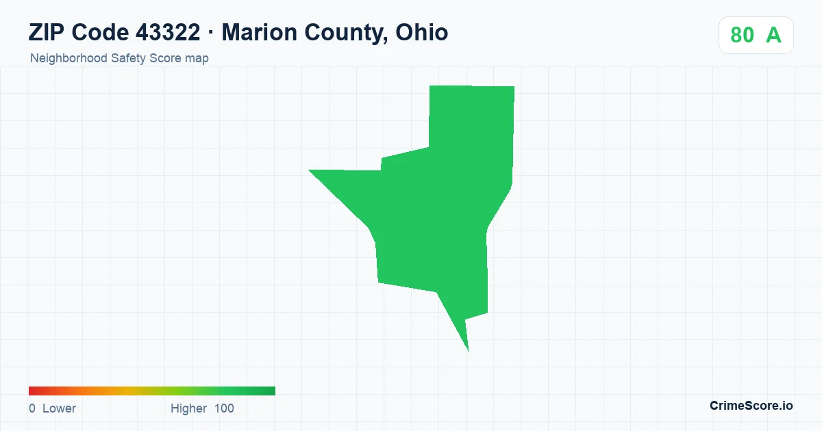 ZIP Code 43322 in Marion County, Ohio neighborhood Safety Score map