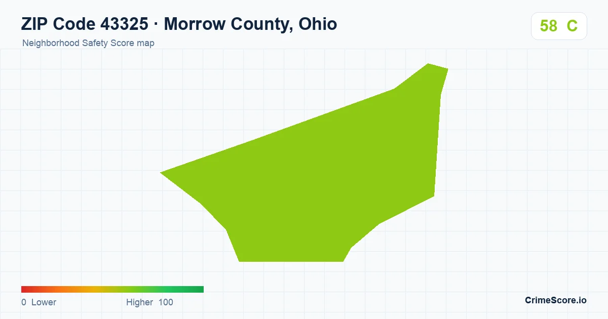 ZIP Code 43325 in Morrow County, Ohio neighborhood Safety Score map