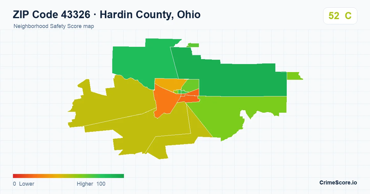 ZIP Code 43326 in Hardin County, Ohio neighborhood Safety Score map