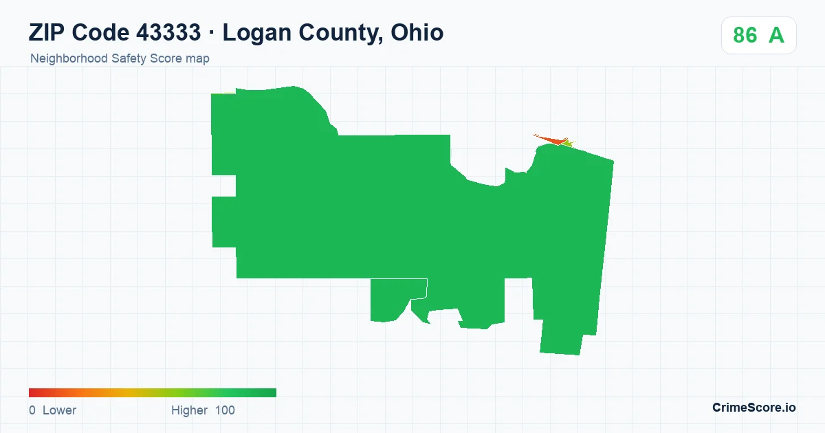 ZIP Code 43333 in Logan County, Ohio neighborhood Safety Score map